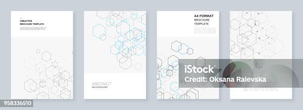 Ilustración de Plantillas De Folleto Mínimo Con Hexágonos Y Líneas En Blanco Infografía Del Hexágono Tecnología Digital Ciencia O Concepto Médico Plantillas Para Flyer Folleto Folleto Informe Presentación y más Vectores Libres de Derechos de Hexágono