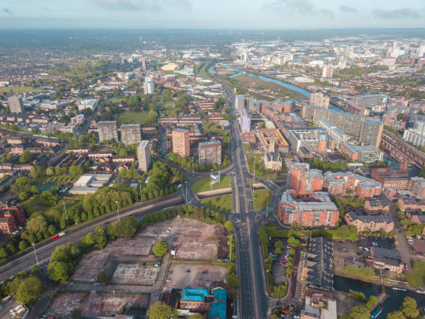 istock Manchester City Centre Drone Aerial View Above Building Work Skyline Construction Blue Sky Summer Beetham Tower Deansgate 958336518