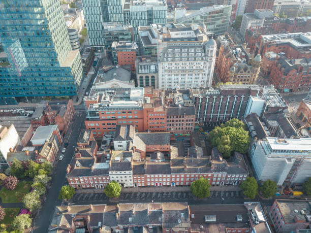 istock Manchester City Centre Drone Aerial View Above Building Work Skyline Construction Blue Sky Summer Beetham Tower Deansgate 958336524