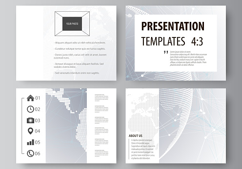 The minimalistic abstract vector illustration of the editable layout of the presentation slides design business templates. Technology concept. Molecule structure, connecting background