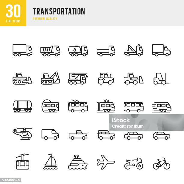 Transportation Set Of Line Vector Icons Stock Illustration - Download Image Now - Icon Symbol, Truck, Pick-up Truck