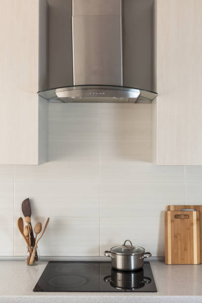istock The pan is on a ceramic cooking plate in the new modern kitchen with extractor hood 958371390