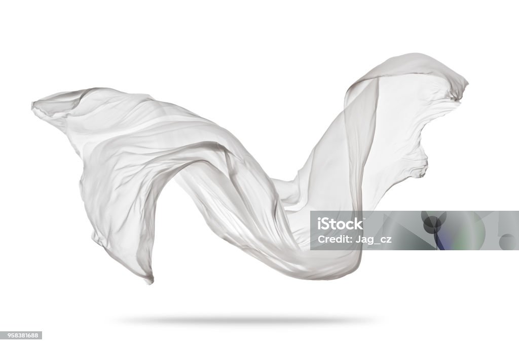Pedazo de vuelo de tela blanca sobre fondo blanco - Foto de stock de Textil libre de derechos