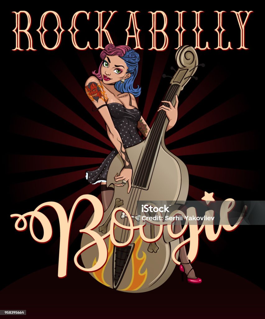 Rockabilly Boogie Poster Stock Illustration - Download Image - Poster, Pin-Up Girl - iStock