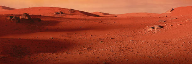 landscape on planet Mars, scenic desert on the red planet stock photo