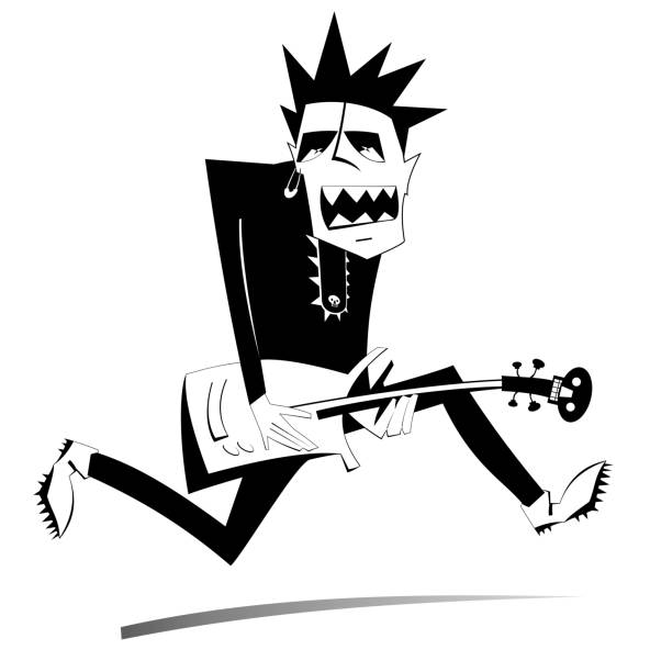 ilustrações, clipart, desenhos animados e ícones de ilustração de jogador isolado de guitarra de salto - ska