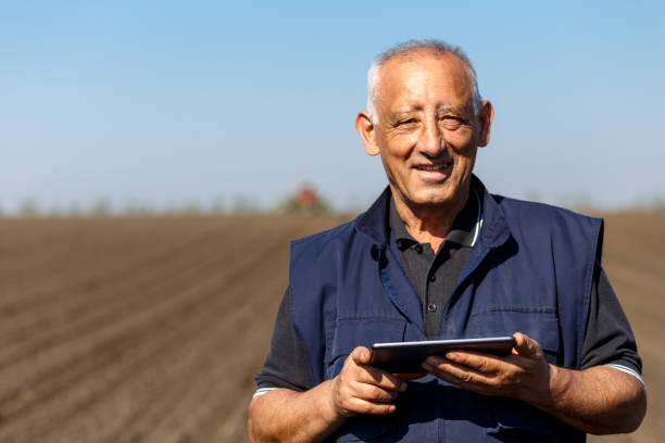 istock Senior farmer in field examining sowing and holding tablet in his hands. 958400146