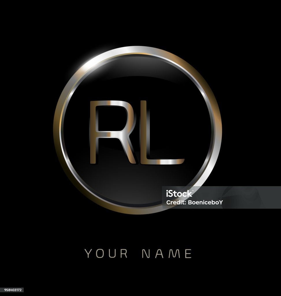 Chữ Cái Ban Đầu Rl Với Hình Tròn Thanh Lịch Màu Vàng Bạc Nền Đen ...