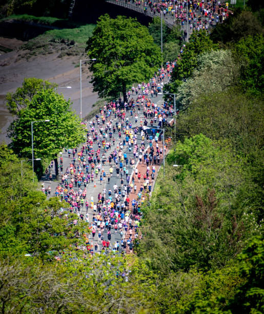Runners at the Bristol 10k running along the Portway stock photo
