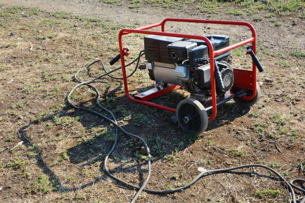 istock Red diesel generator for emergency electric power. 958416376