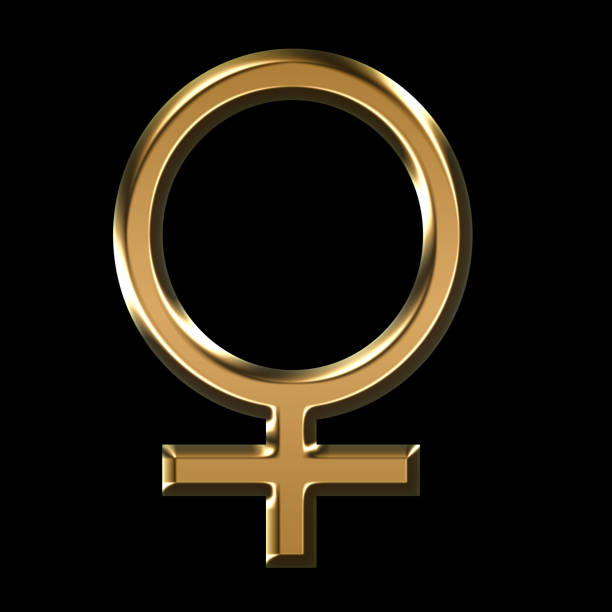 gold female symbol illustration on black background - 3D illustration