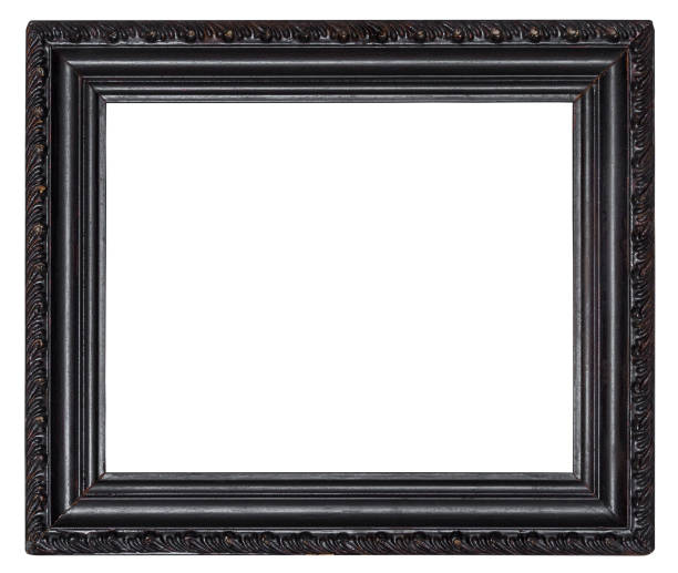 istock Black wooden frame with carved pattern isolated on a white background 958427382