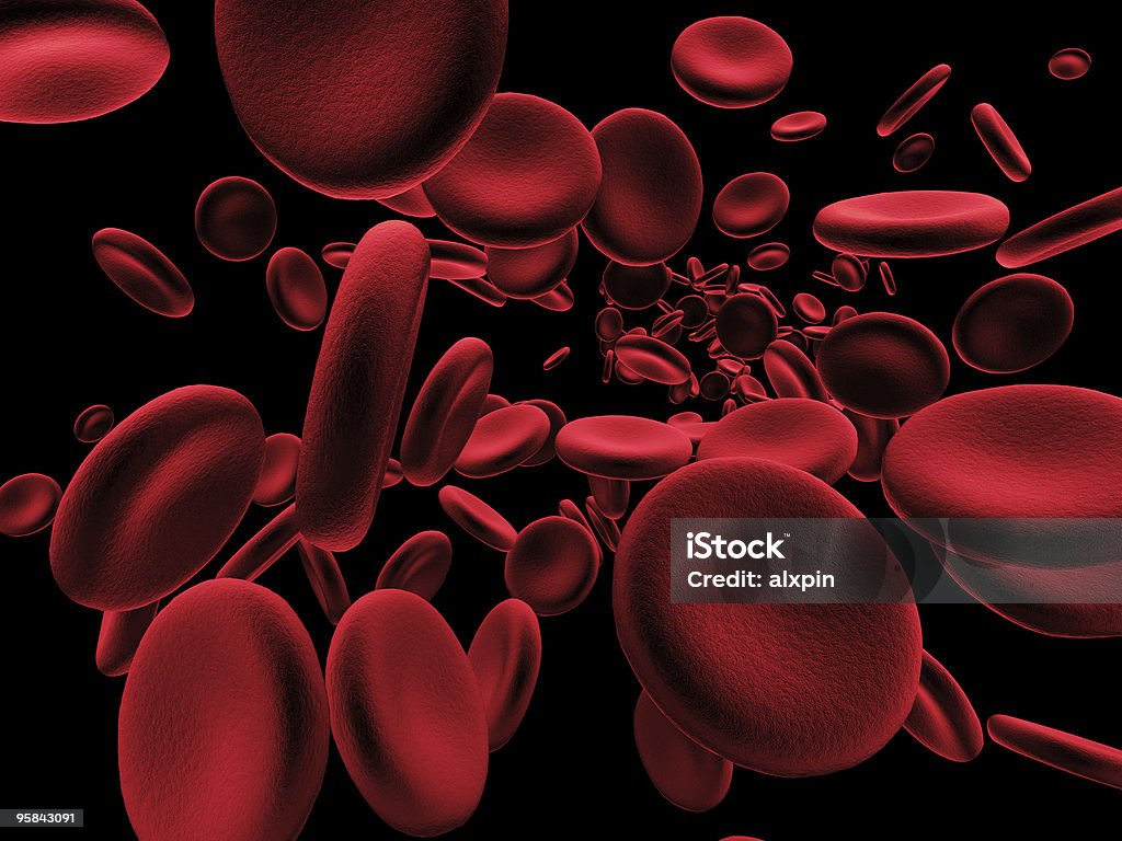 Globuli rossi isolato su nero - Foto stock royalty-free di Globulo rosso