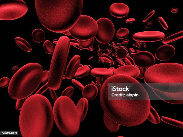 Glóbulos Vermelhos Isolado No Preto - Fotografias de stock e mais imagens de Glóbulo Vermelho - Glóbulo Vermelho, Fundo Preto, Célula sanguínea