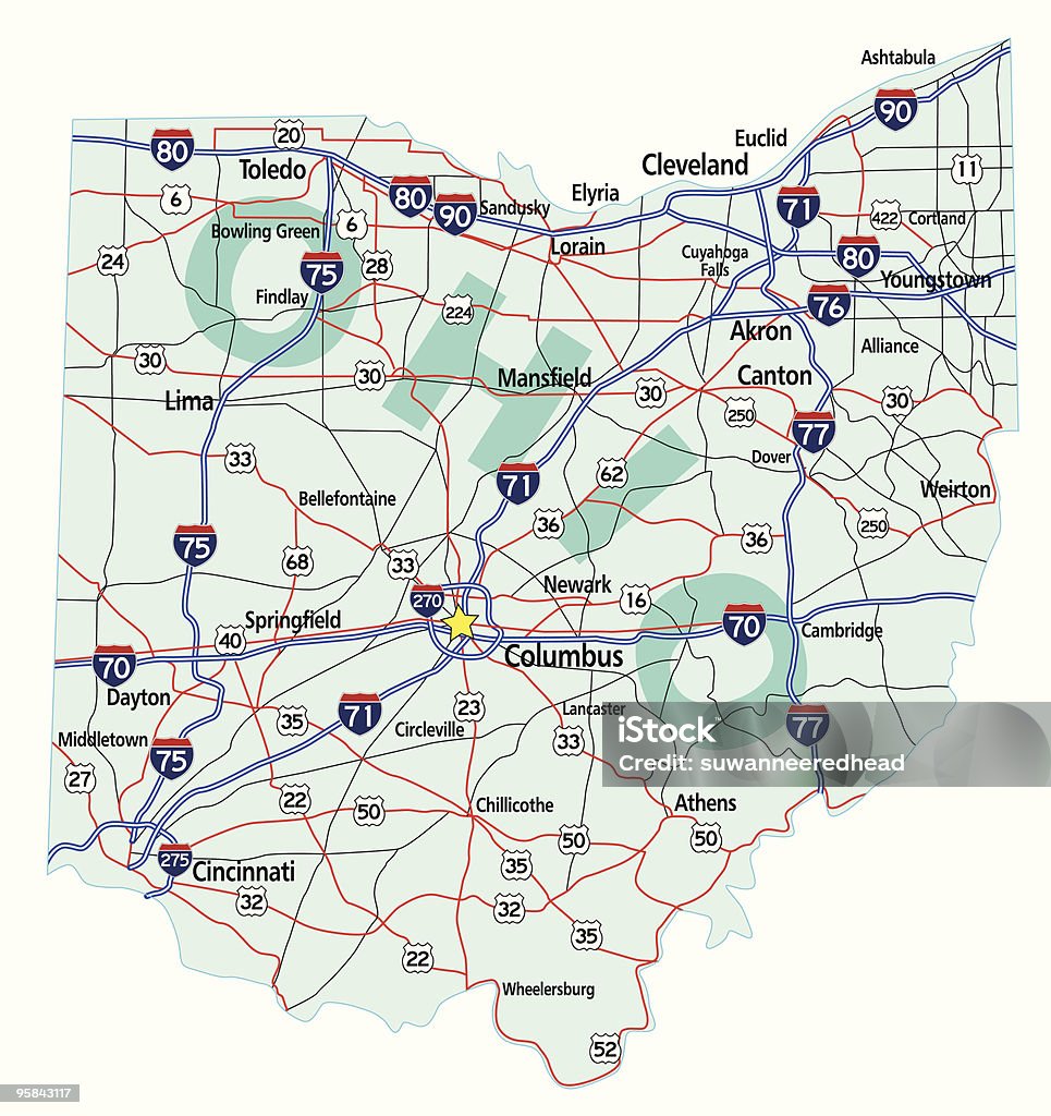 Ohio State Interstate Karte - Lizenzfrei Karte - Navigationsinstrument Vektorgrafik