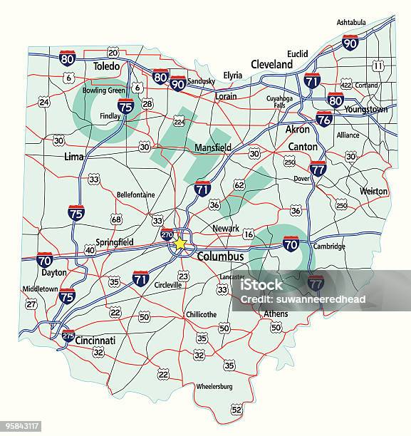 Ohio State Międzystanowa Mapy - Stockowe grafiki wektorowe i więcej obrazów Mapa - Mapa, Stan Ohio, Columbus - Stan Ohio