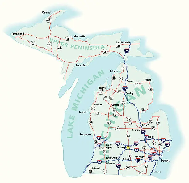 Vector illustration of Michigan State Interstate Map