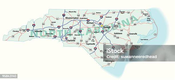 North Carolina State Interstate Karte Stock Vektor Art und mehr Bilder von Karte - Navigationsinstrument - Karte - Navigationsinstrument, North Carolina - US-Bundesstaat, Charlotte