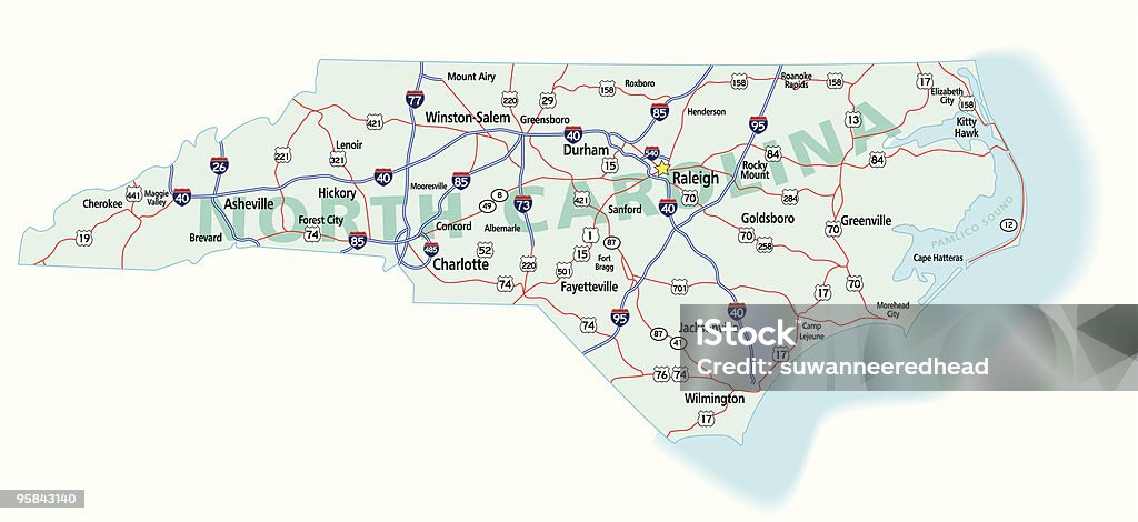 North Carolina State Interstate mapa - Vetor de Mapa royalty-free