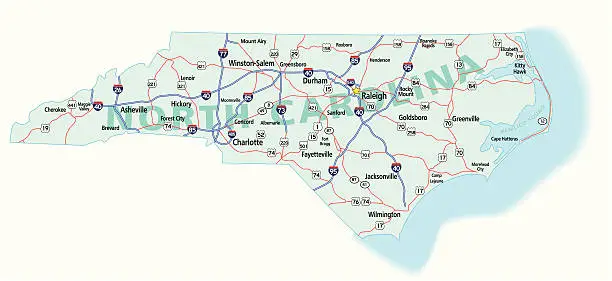 Vector illustration of North Carolina State Interstate Map