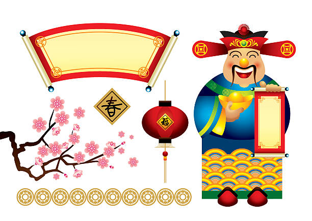 ilustraciones, imágenes clip art, dibujos animados e iconos de stock de iconos de año nuevo chino - greeting chinese new year god coin