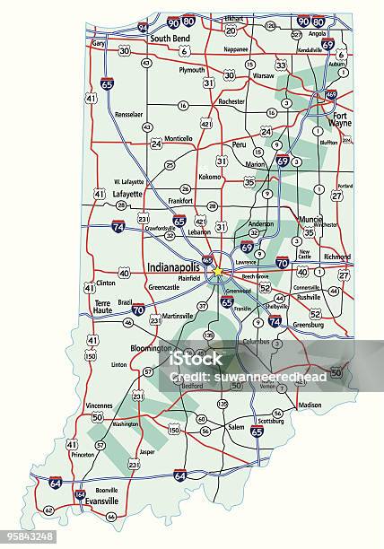 Mappa Interstatale Di Stato Dellindiana - Immagini vettoriali stock e altre immagini di Carta geografica - Carta geografica, Indiana, Indianapolis