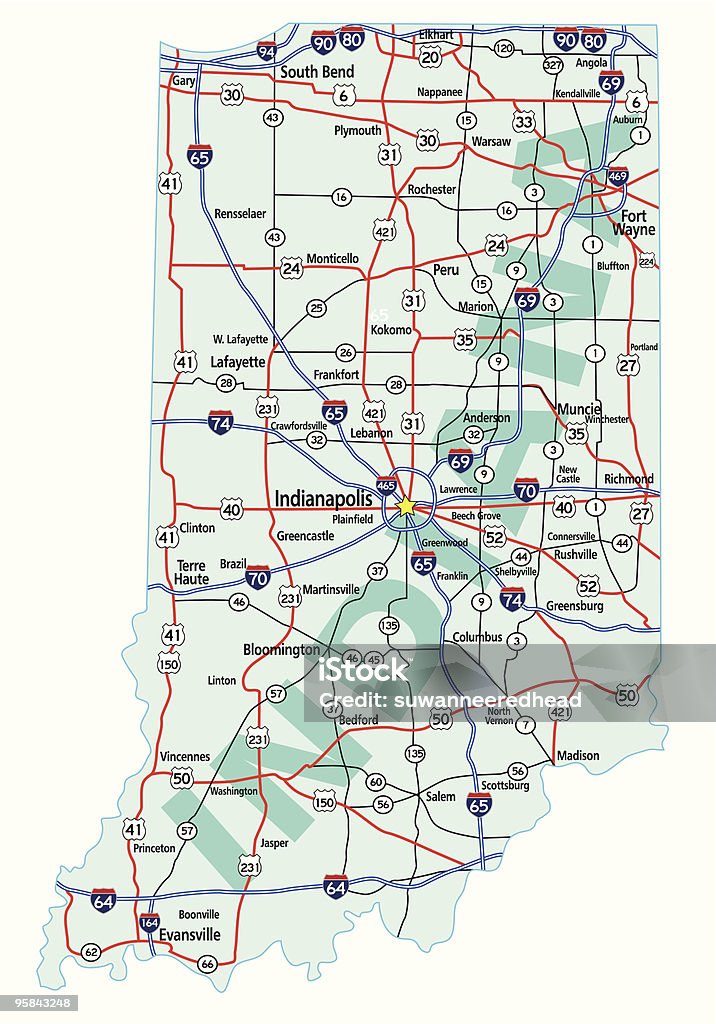 Indiana State Międzystanowa mapy - Grafika wektorowa royalty-free (Mapa)