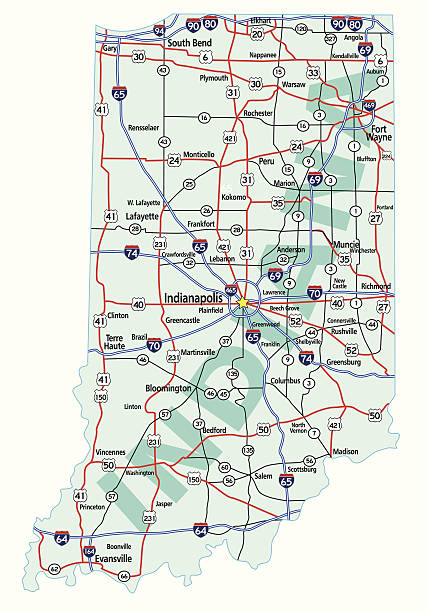 Indiana State Interstate Map Indiana state road map with Interstates, U.S. Highways and state roads. All elements on separate layers for easy editing. Map created January 2, 2010. evansville indiana stock illustrations