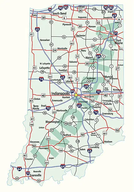 Vector illustration of Indiana State Interstate Map