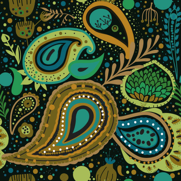 Paisley Paisley. A bright seamless pattern based on the traditional oriental ornament "Buta" (teardrop-shaped motif with a curved upper end) bedpan stock illustrations