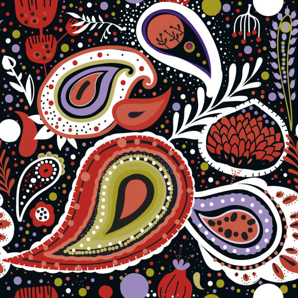 Paisley Paisley. A bright seamless pattern based on the traditional oriental ornament "Buta" (teardrop-shaped motif with a curved upper end) bedpan stock illustrations