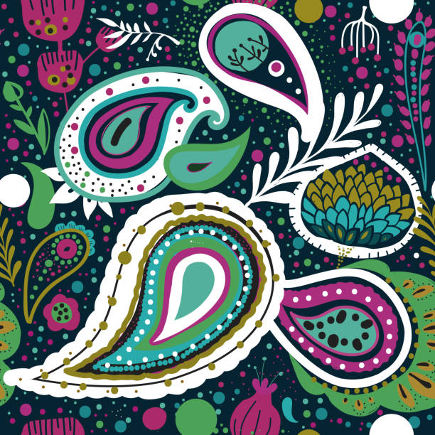 Paisley Paisley. A bright seamless pattern based on the traditional oriental ornament "Buta" (teardrop-shaped motif with a curved upper end) bedpan stock illustrations