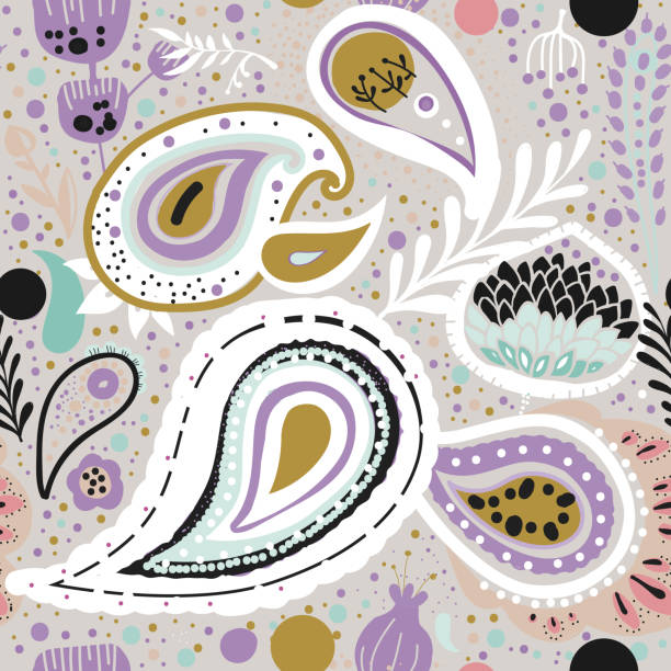 Paisley Paisley. A bright seamless pattern based on the traditional oriental ornament "Buta" (teardrop-shaped motif with a curved upper end) bedpan stock illustrations