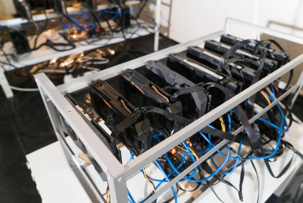 istock Virtual cryptocurrency concept. Farm for mining cryptocurrency on video cards. Crypto farm. 958433434
