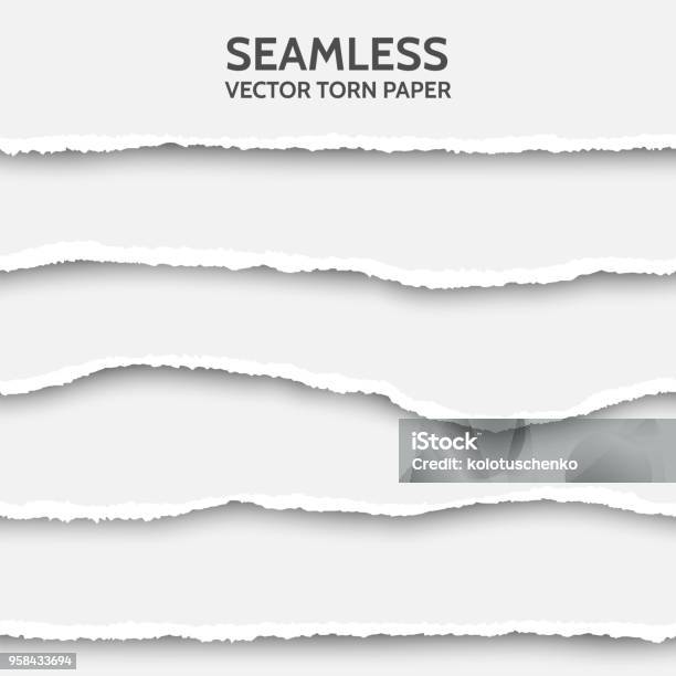 Vector Seamless Torn Paper Set On Gray Background Stock Illustration - Download Image Now - Torn, Paper, Tearing