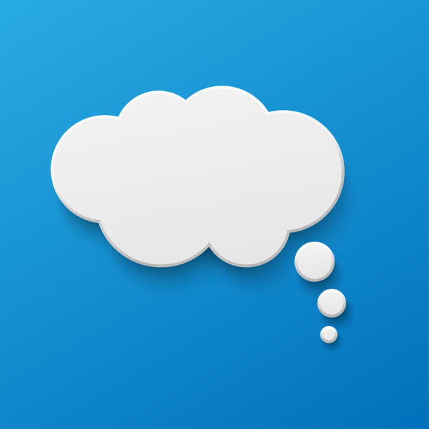 Vector white blank paper speech bubble Vector white blank paper speech bubble on blue gradient background. Realistic 3d illustration. Cloud shape. Template for your design. thought bubble stock illustrations