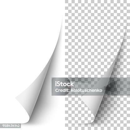 istock Vector white vertical paper corner rolled up 958434142