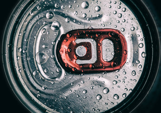istock metallic can with water droops, view from the top 958442918