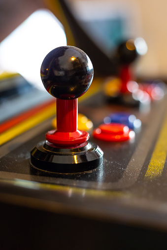 A view of a joystick of a vintage arcade videogame - Coin-Op