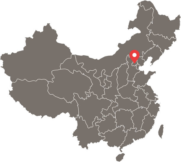 中國地圖向量示意圖與省或州接壤, 首都位置, 北京, 灰色背景。由地圖專家編寫的高度詳細的精確中文地圖。 - 海南島 插圖 幅插畫檔、美工圖案、卡通及圖標