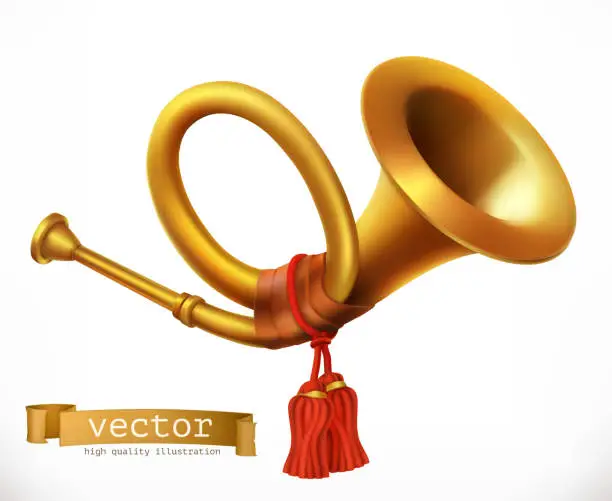 Vector illustration of Golden Trumpet. Horn. vector icon