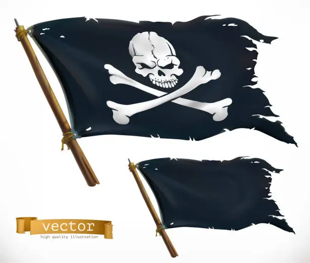 Vector illustration of Pirate. Black Flag. Jolly Roger 3d vector icon