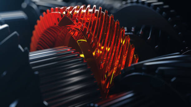 istock 3d illustration of engine gear wheels, closeup view 958451474