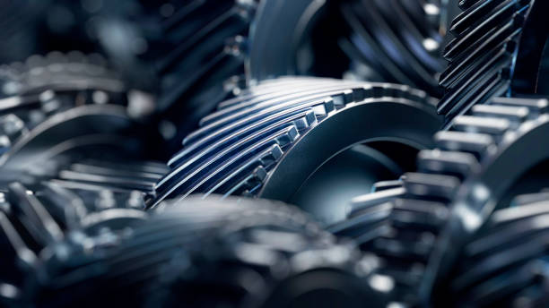 3d illustration of engine gear wheels, closeup view 3d illustration of engine gear wheels, closeup view. gearshift photos stock pictures, royalty-free photos & images