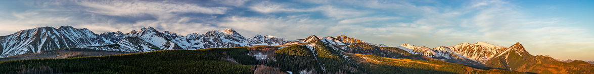 Tatra mountains panorama, sunrise spring, Poland landscape