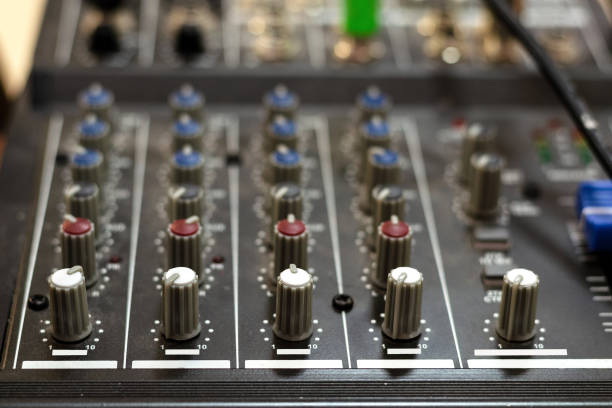 istock Audio mixing board. Sound mixing console and buttons of mixer controller. 958457902