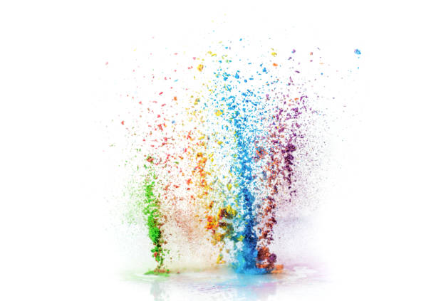 explosion of colored powder on white background - opening ceremony flash imagens e fotografias de stock