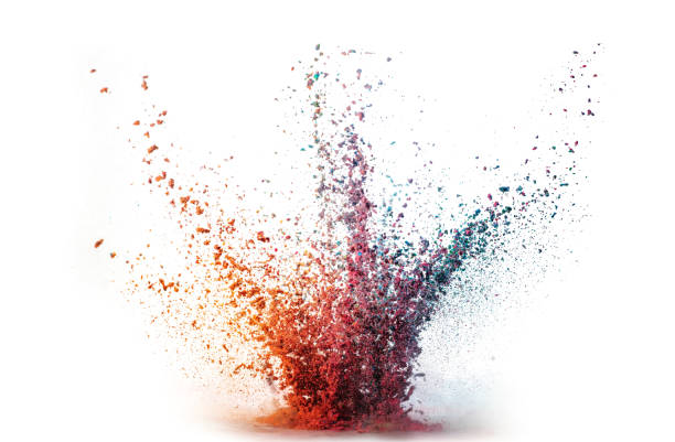 explosion of colored powder on white background - opening ceremony flash imagens e fotografias de stock