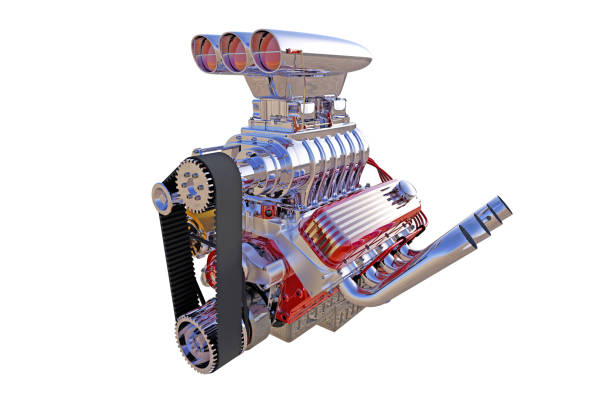 hot rod engine isolated. 3d render - turbo diesel imagens e fotografias de stock