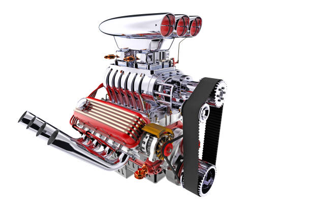 Hot rod engine isolated. 3D render Hot rod engine detailed isolated. 3D render supercharged engine stock pictures, royalty-free photos & images